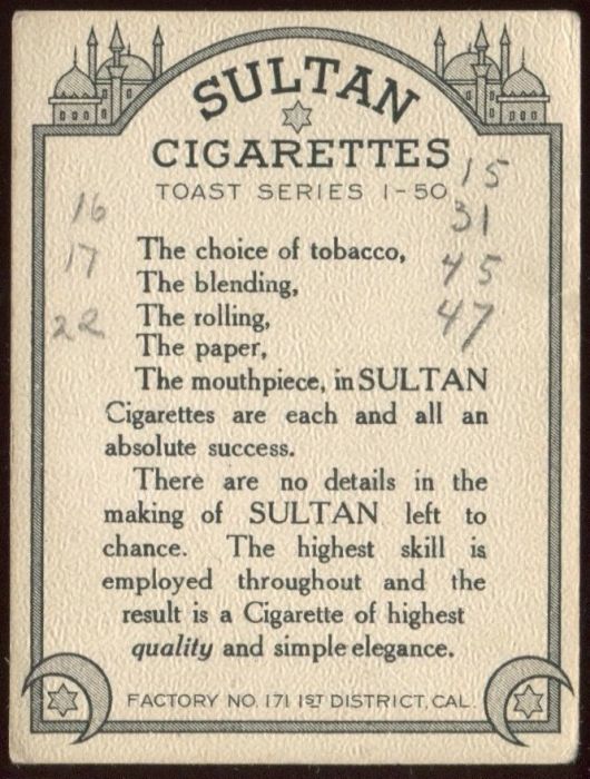 T111 Sultan Cigarettes Toasts Series